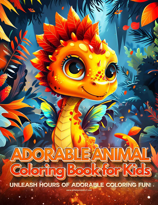 Colorful illustration from the Adorable Animal Coloring Book for Kids featuring a cute dragon character.
