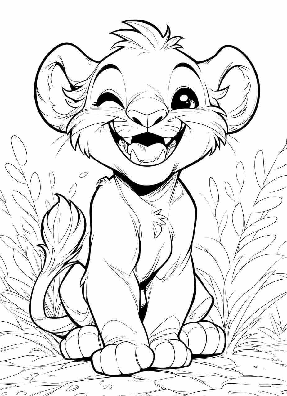 Winking lion cub coloring page for kids, ready to spark creativity and imagination. Roaring fun art activity!