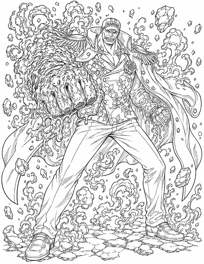 Akainu One Piece Coloring Page Magma Admiral Fist of Justice