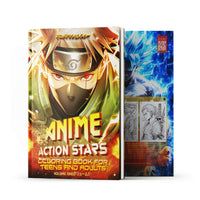 Anime Action Stars Coloring Book Vol 1 cover featuring dynamic manga art for teens and adults.