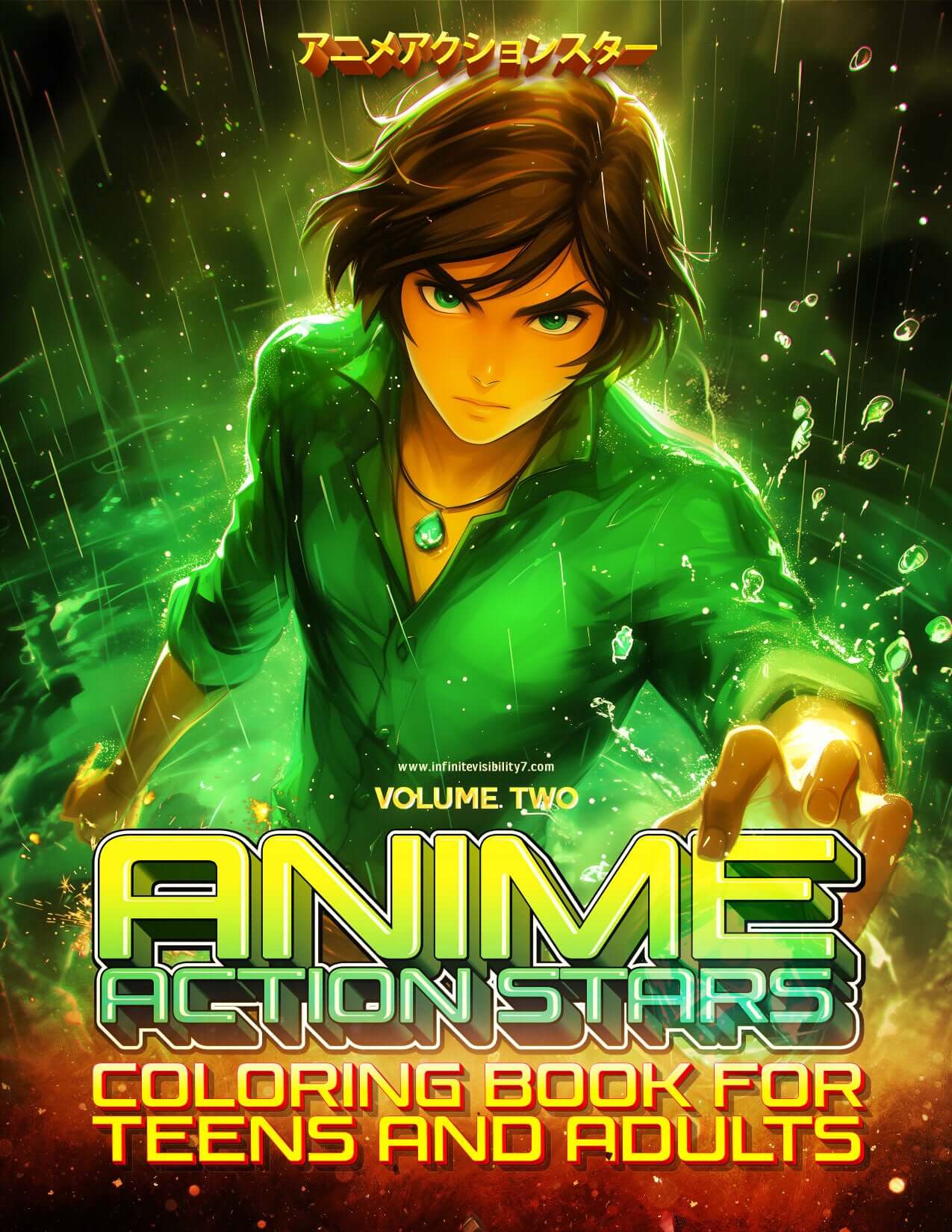 Anime Action Stars Coloring Book Vol 2 cover featuring dynamic manga art for teens and adults.