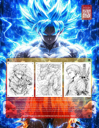 Coloring book cover featuring dynamic anime art and character illustrations from 'Anime Action Stars' series.