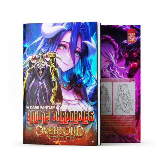 Anime Chronicles: Overlord coloring book cover featuring dark fantasy art and characters from Volume 10.