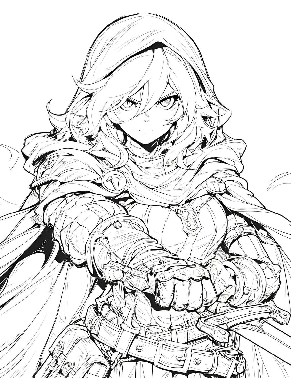 Armored Anime Warrior: Fierce Coloring Page | Infinite Visibility