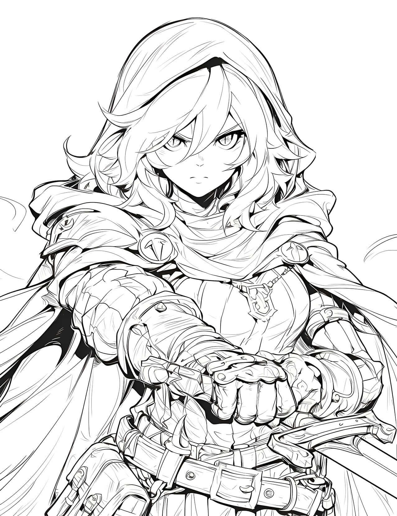 Armored Anime Warrior: Fierce Coloring Page | Infinite Visibility