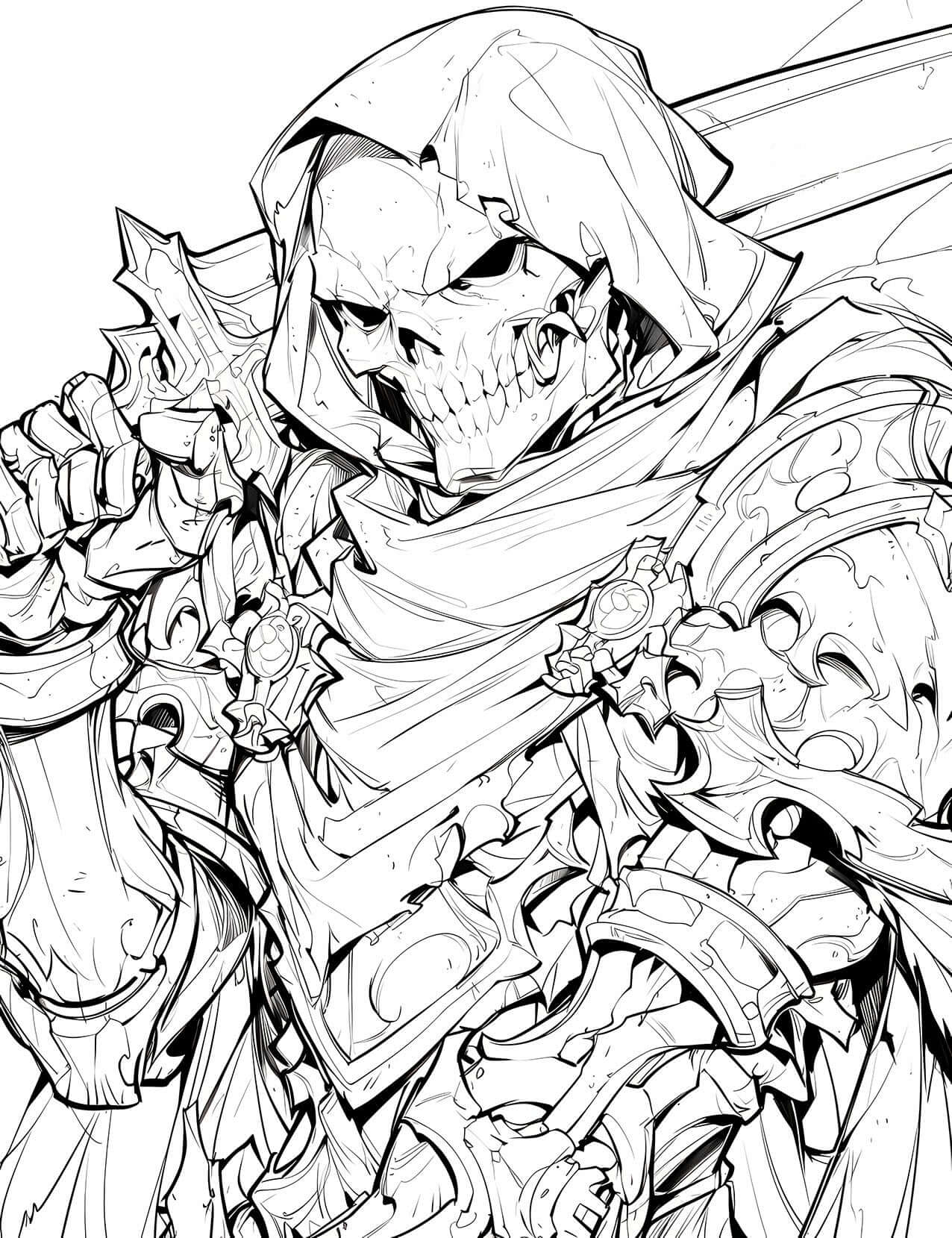 Armored Skull Warrior: Epic Anime Coloring Page | Infinite Visibility