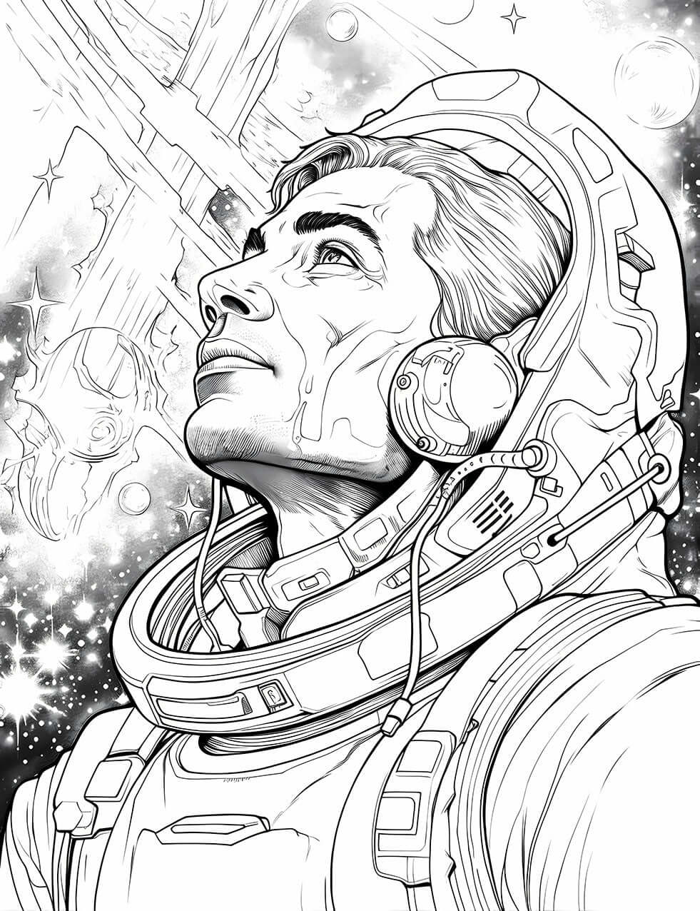 Astronaut in Space Adult Coloring Page - Infinite Visibility 🚀👨‍🚀