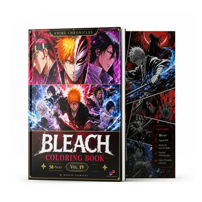 Bleach Thousand-Year Blood War Coloring Page Collection Vol. 19 featuring 50 designs and digital PDF for teens and adults.