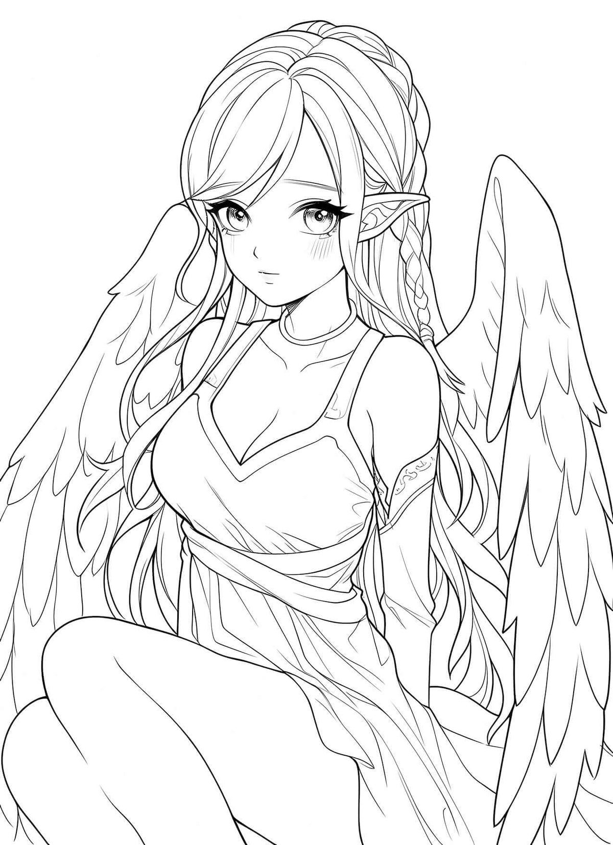 Braided Grace Anime Angel Coloring Page - Infinite Visibility