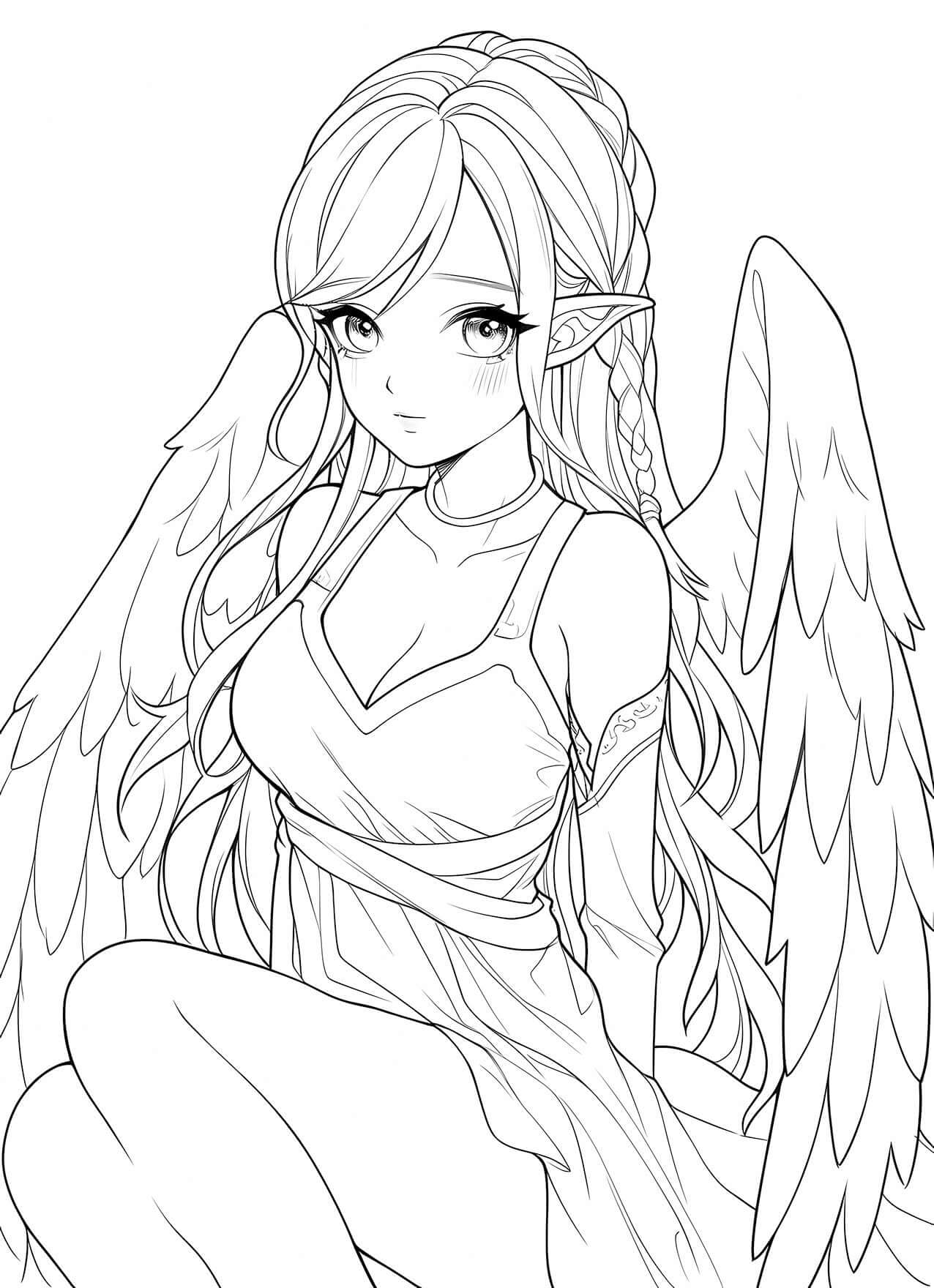 Braided Grace Anime Angel Coloring Page - Infinite Visibility