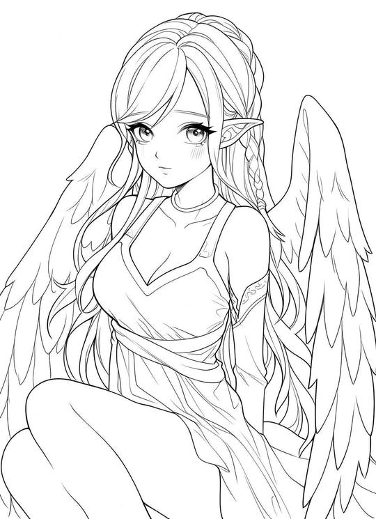 Braided Grace Anime Angel Coloring Page - Infinite Visibility
