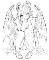 Casual Demon Anime Girl Coloring Page - Infinite Visibility
