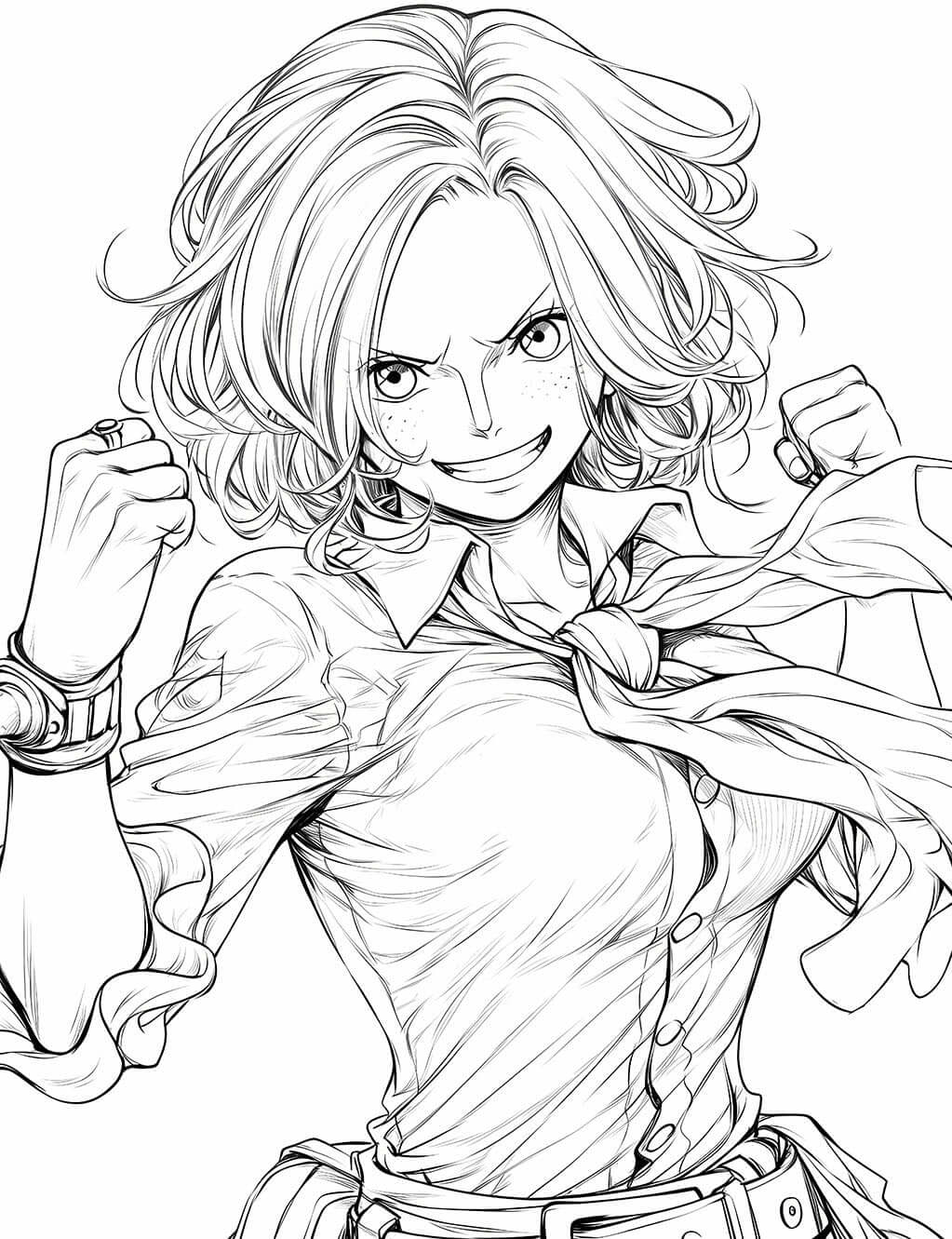 Exciting line art of Cat Burglar Nami from One Piece, perfect for a coloring activity for fans of all ages.