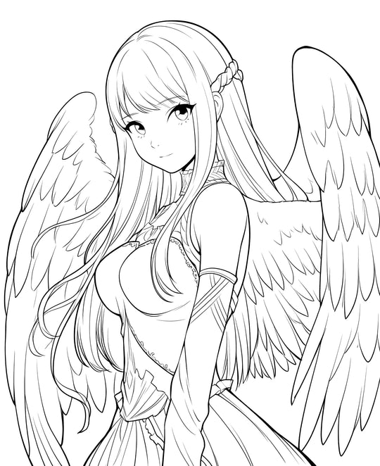 Celestial Beauty: Anime Angel Coloring Page