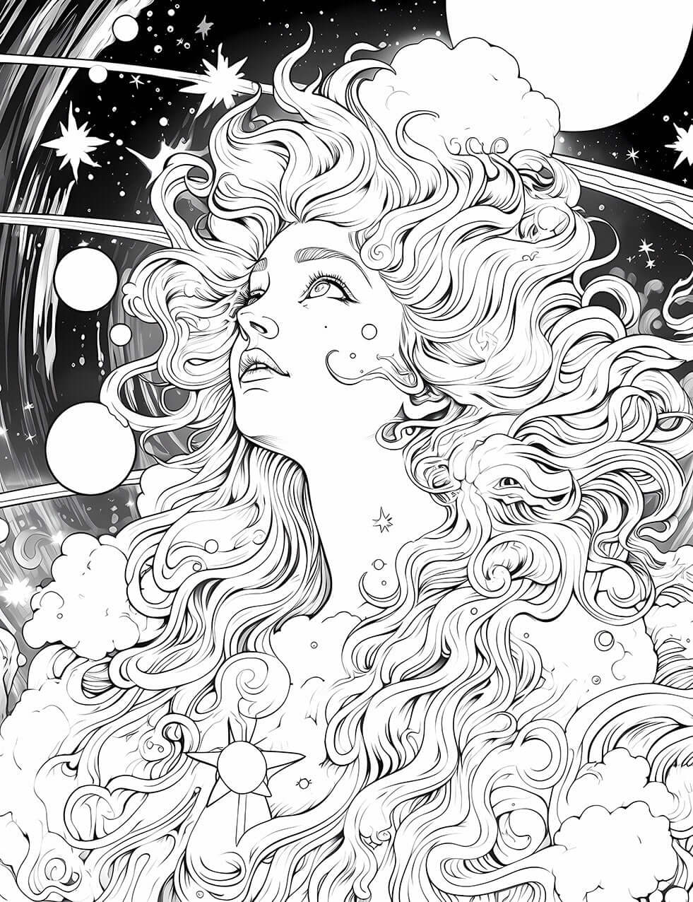 Celestial Dreamscape Adult Coloring Page - Infinite Visibility 🌟✨
