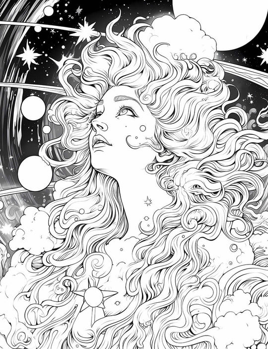 Celestial Dreamscape Adult Coloring Page - Infinite Visibility 🌟✨