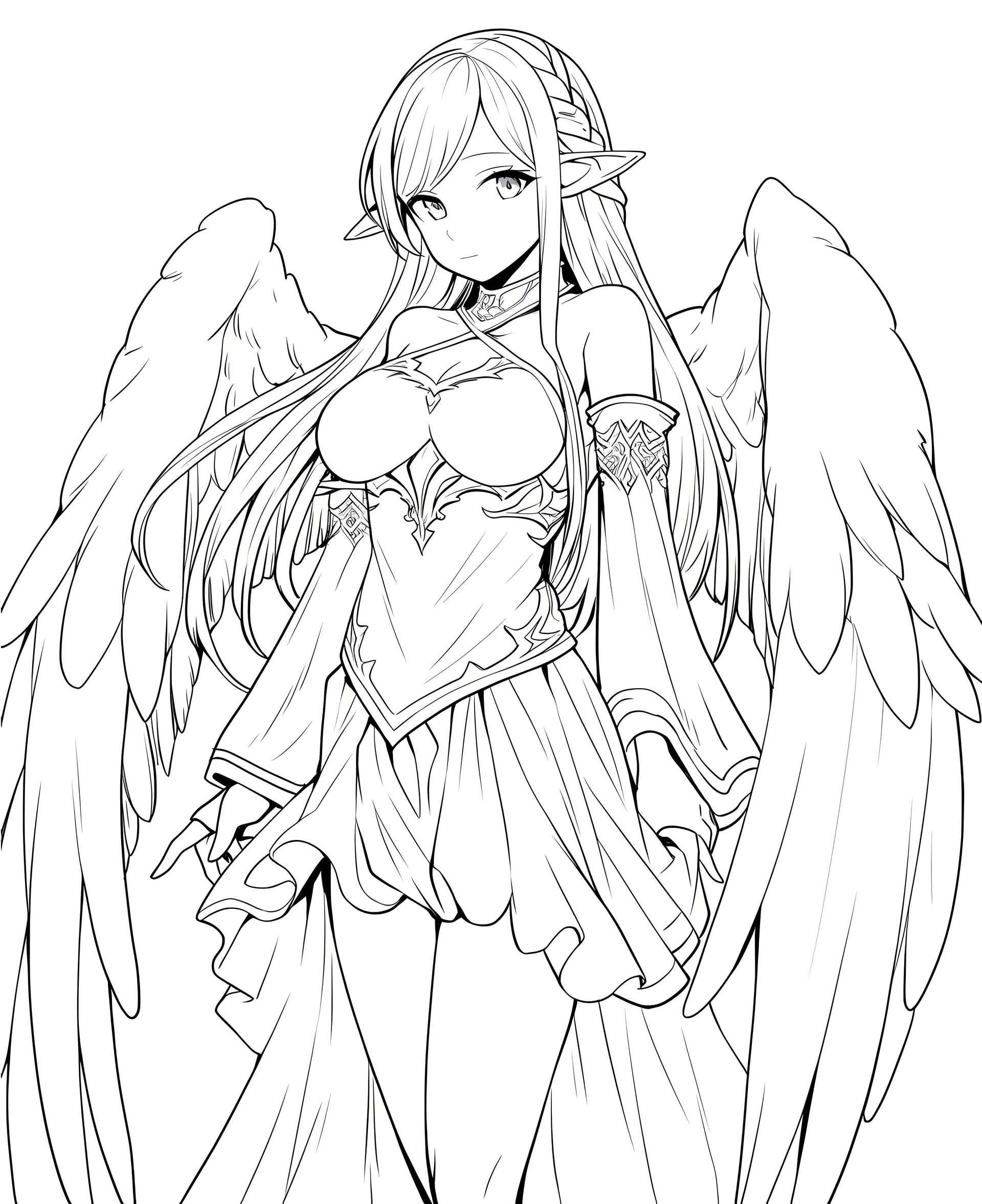 Celestial Maiden: Anime Angel Coloring Page - Infinite Visibility