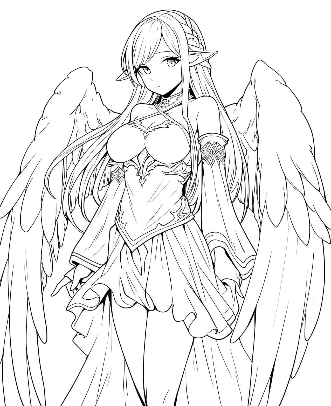 Celestial Maiden: Anime Angel Coloring Page - Infinite Visibility