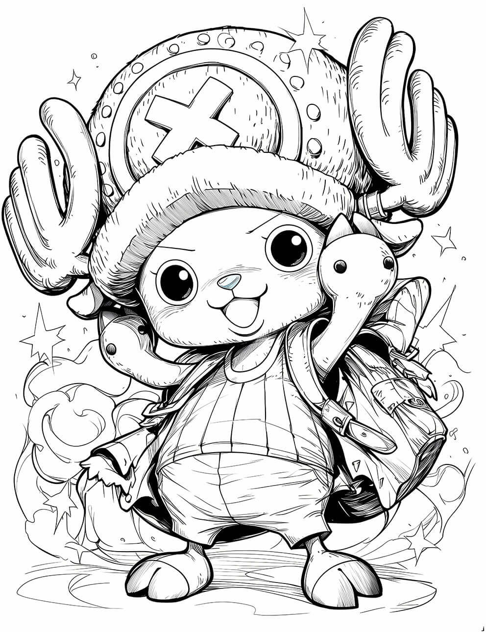 Tony Chopper coloring page featuring an adorable reindeer character, perfect for anime fans and creative exploration.
