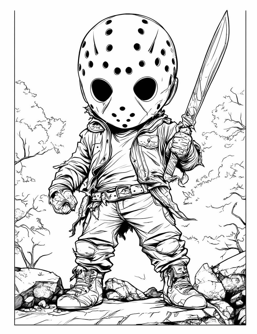 Chibi Jason Voorhees Adult Coloring Page - Infinite Visibility
