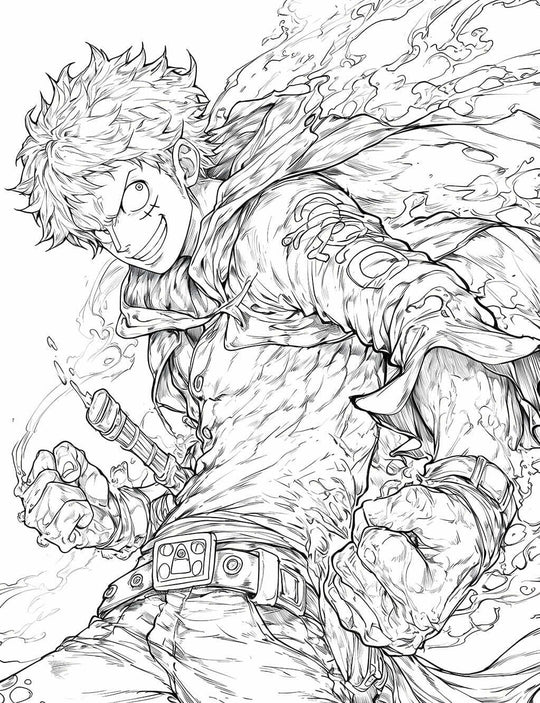Dynamic Monkey D. Luffy Coloring Page – One Piece Downloadable Art