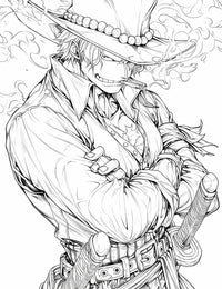 Detailed coloring page of Shanks, the iconic pirate captain from One Piece, featuring intricate line art.