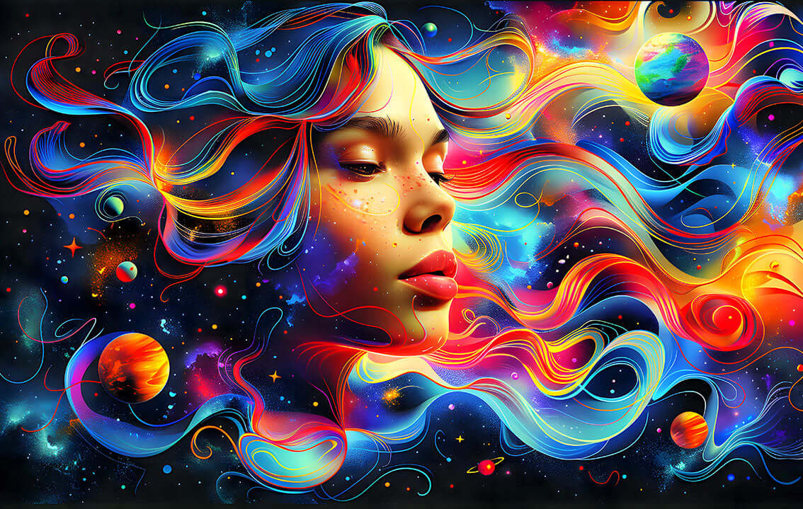 Cosmic Flow: Vibrant Galaxy Mind Woman Digital Art | Instant Download ✨🌌