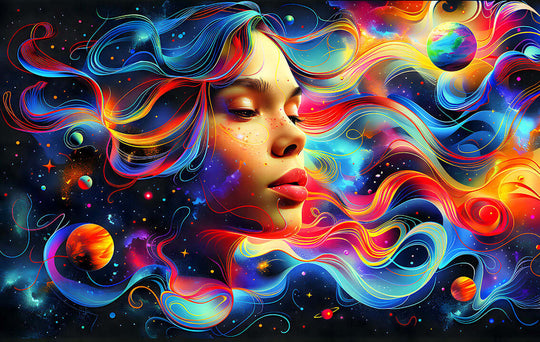 Cosmic Flow: Vibrant Galaxy Mind Woman Digital Art | Instant Download ✨🌌