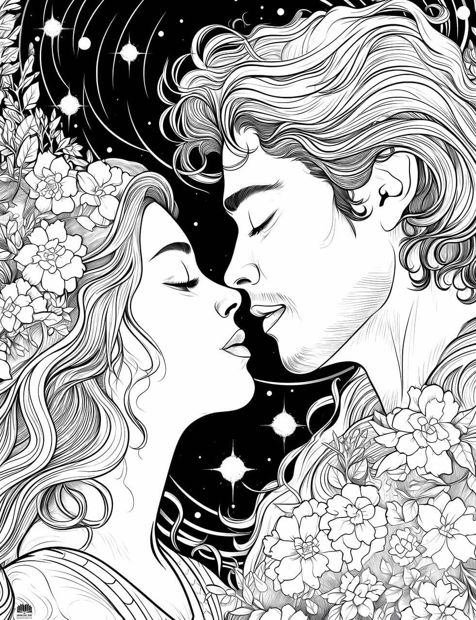 Cosmic Kiss: A Valentine's Coloring Page of Love & Stardust ✨💖