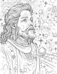 Cosmic Sage Coloring Page | Sci-Fi Fantasy Portrait Printable Art – Infinite Visibility