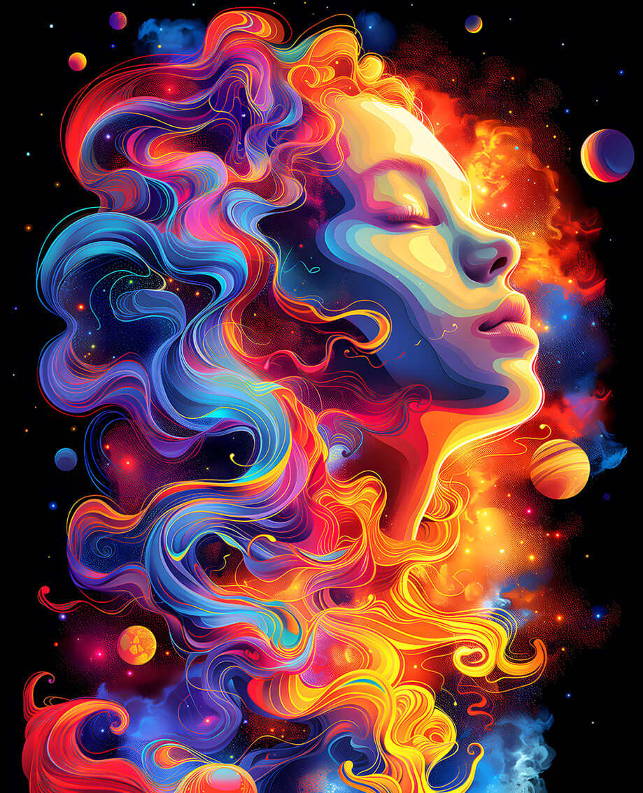 Cosmic Serenity: Vibrant Galaxy Woman Digital Art Print | Instant Download 🌌
