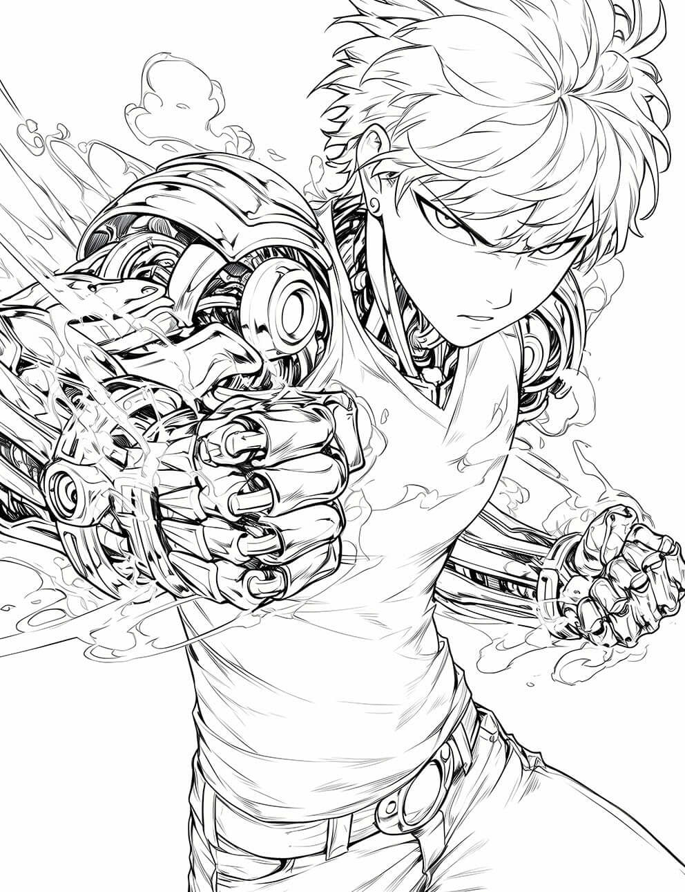 Cybernetic Strike: Unleash Genos' Power on This Incredible Coloring Page!