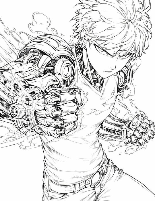 Cybernetic Strike: Unleash Genos' Power on This Incredible Coloring Page!