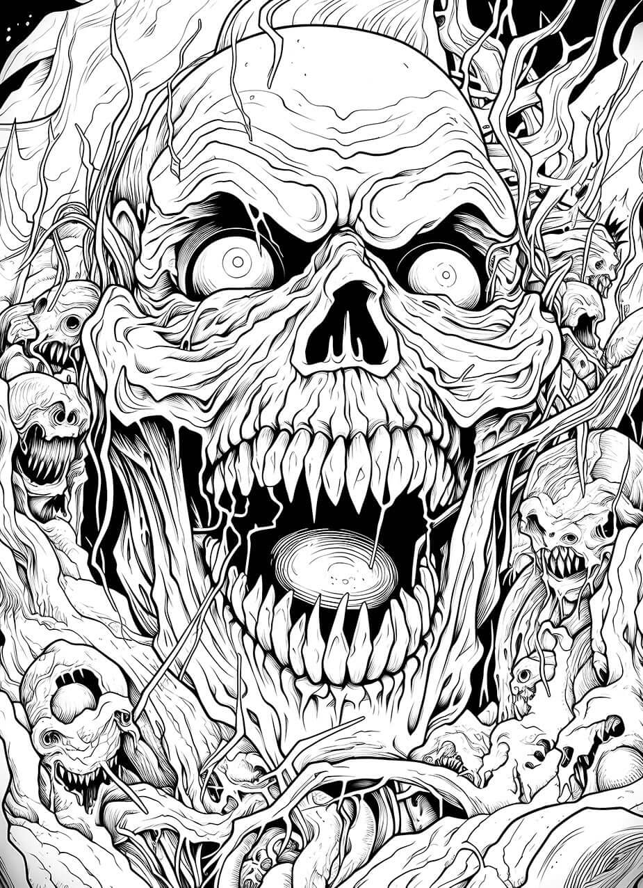coloring pages of monsters Demon Skull Coloring Page: Underworld Horror & Monster Art