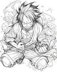 Determined Monkey D. Luffy coloring page from One Piece, showcasing his fierce spirit and ready for action.