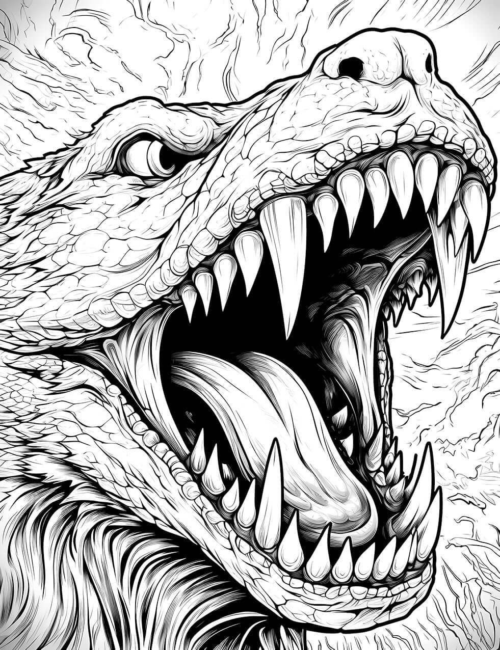 Dragon Wolf Coloring Page: Mythical Beast Horror Art