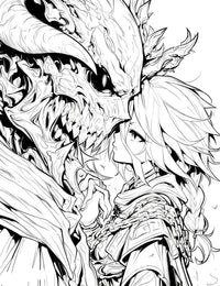 Dragon's Embrace: Anime Girl & Dragon Coloring Page | Infinite Visibility