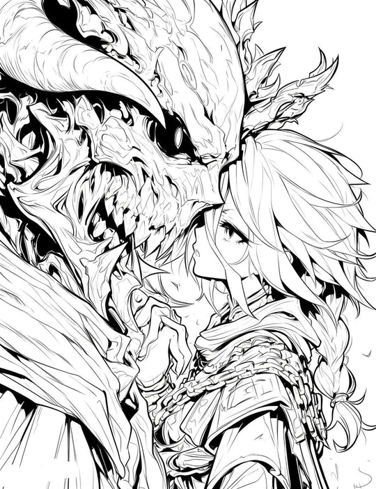 Dragon's Embrace: Anime Girl & Dragon Coloring Page | Infinite Visibility