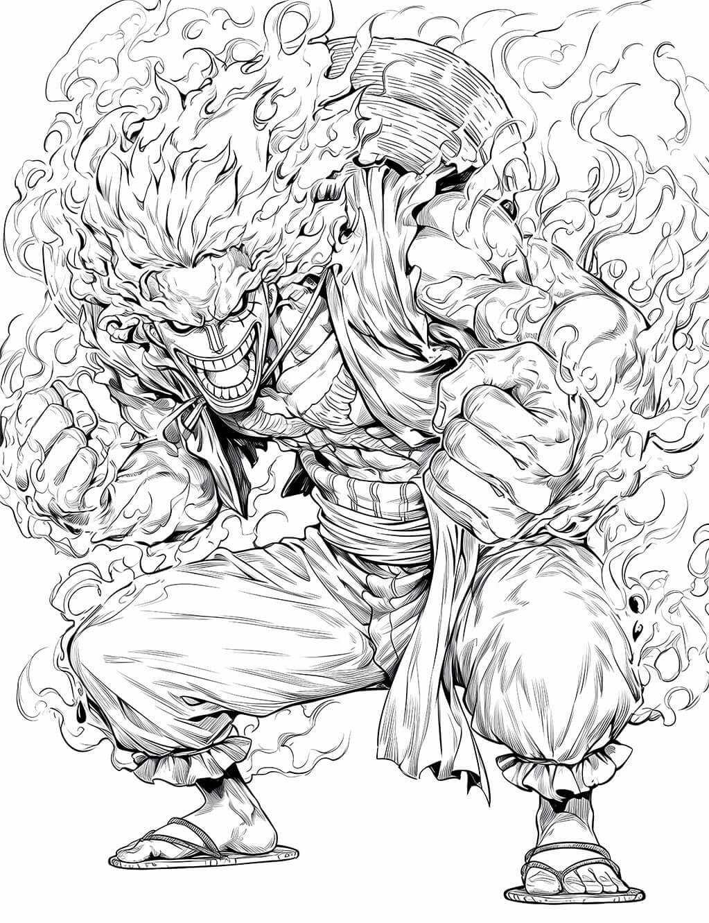 High-quality One Piece coloring page featuring a dynamic character in an energetic pose, perfect for creative fans.