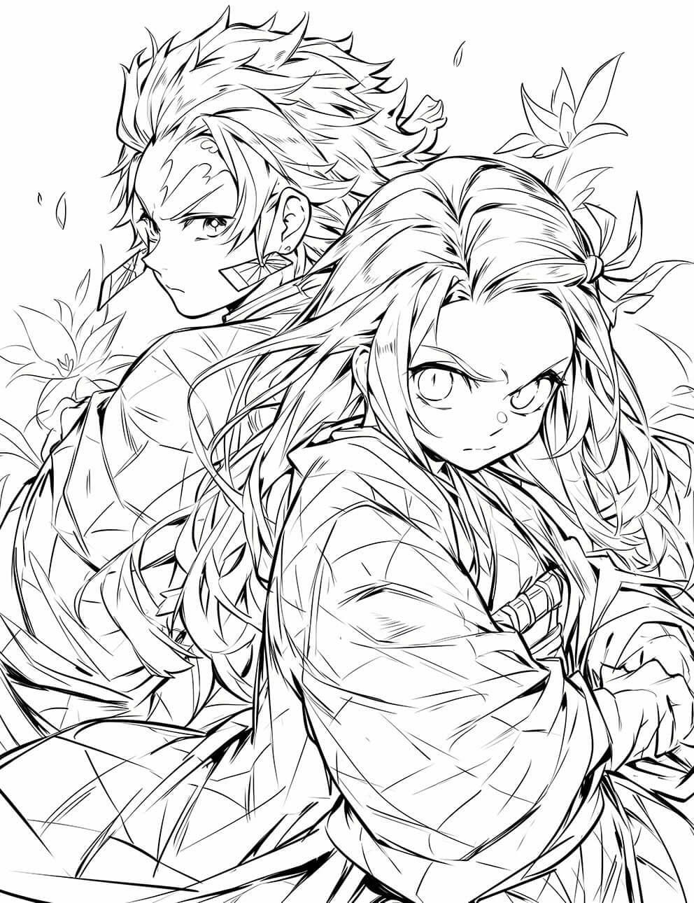 Dynamic Sibling Warriors Coloring Page – Inspired by Hit Anime Series