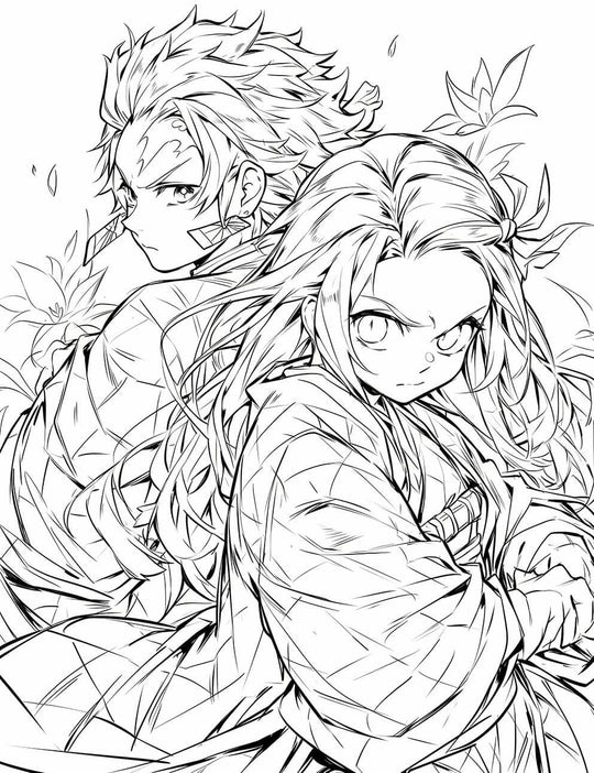 Dynamic Sibling Warriors Coloring Page – Inspired by Hit Anime Series