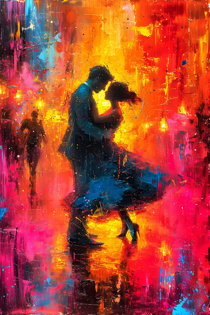Electric Embrace: Vibrant Abstract Dancing Couple Art | Romantic Digital Print 💃❤️