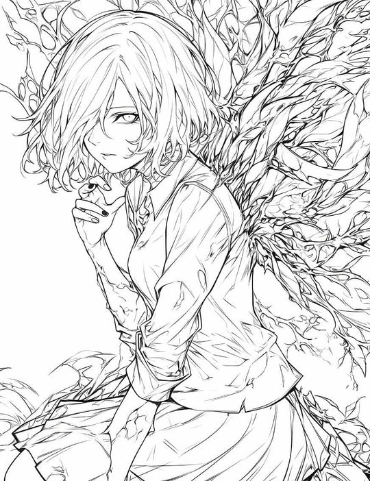 Elegant Touka Kirishima Inspired: Tokyo Ghoul Coloring Page - Instant Download