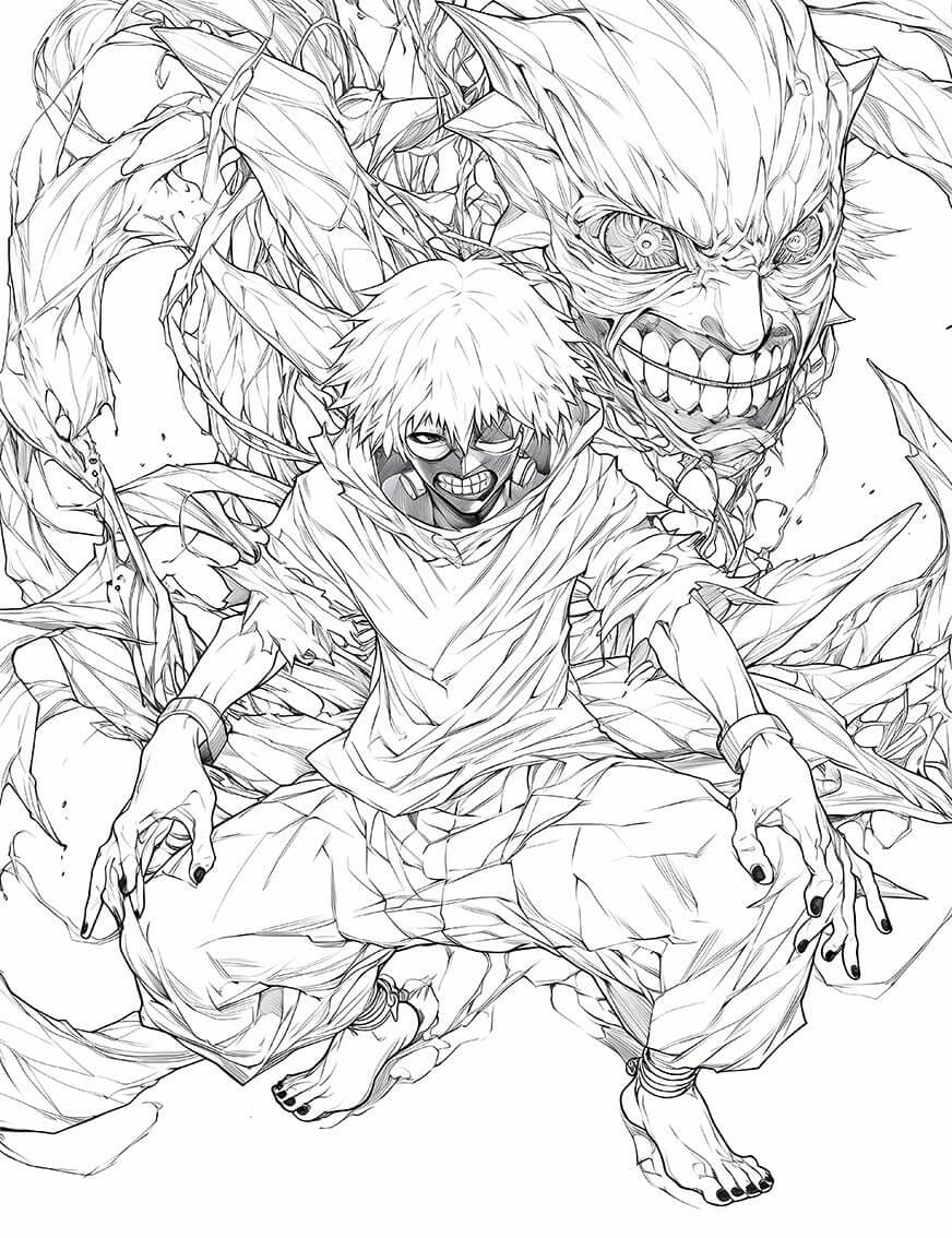 Epic Kaneki & Kagune Manifestation: Tokyo Ghoul Coloring Page - Instant Download