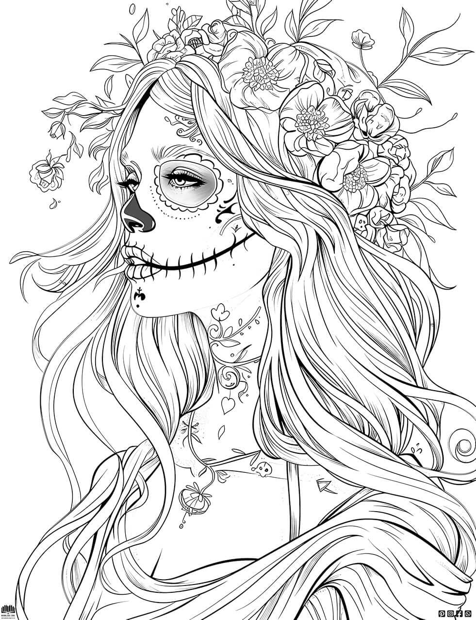 Eternal Bloom: Free Dia de Muertos Coloring Page 💀🌸