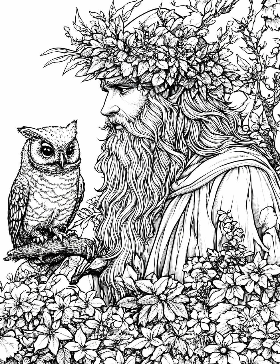 Ethereal Sage & Majestic Owl - Adult Coloring Page | Infinite Visibility
