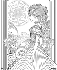 Experience Serenity: Woman in Flowing Gown Coloring Page