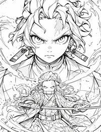 Exquisite Monochrome Coloring Page Featuring Heroic Swordsman and Graceful Guardian