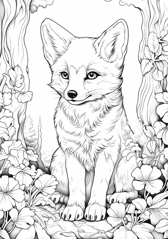 Free Forest Fox Coloring Page | Woodland Floral Download