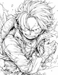 Fierce Monkey D. Luffy coloring page from One Piece, showcasing intense action and powerful expression in post-timeskip art.